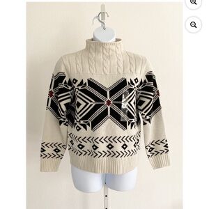 Cream and Black Geometric Turtleneck Sweater that looks like a Ralph Lauren 80s